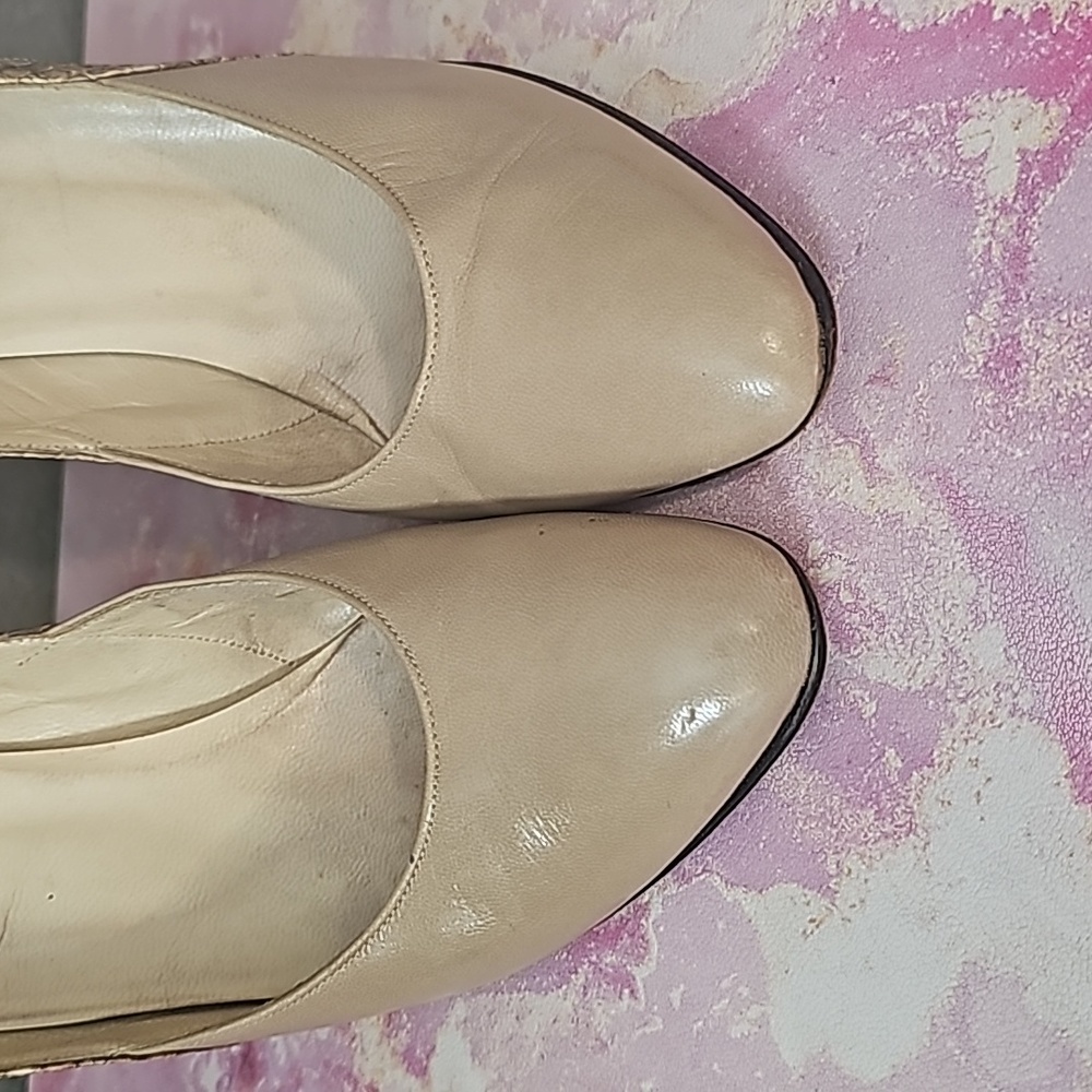👠Christian Dior Vintage Tan Leather & Snakeskin-Textured Trim Heels -Size 7 👠 - Picture 5 of 16